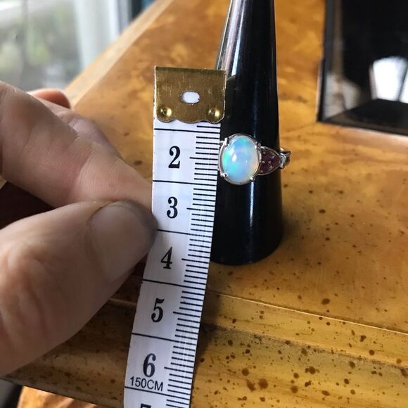 Natural Ethiopian Welo Opal Ruby Sterling Silver Ring Size 9 - Picture 7 of 8